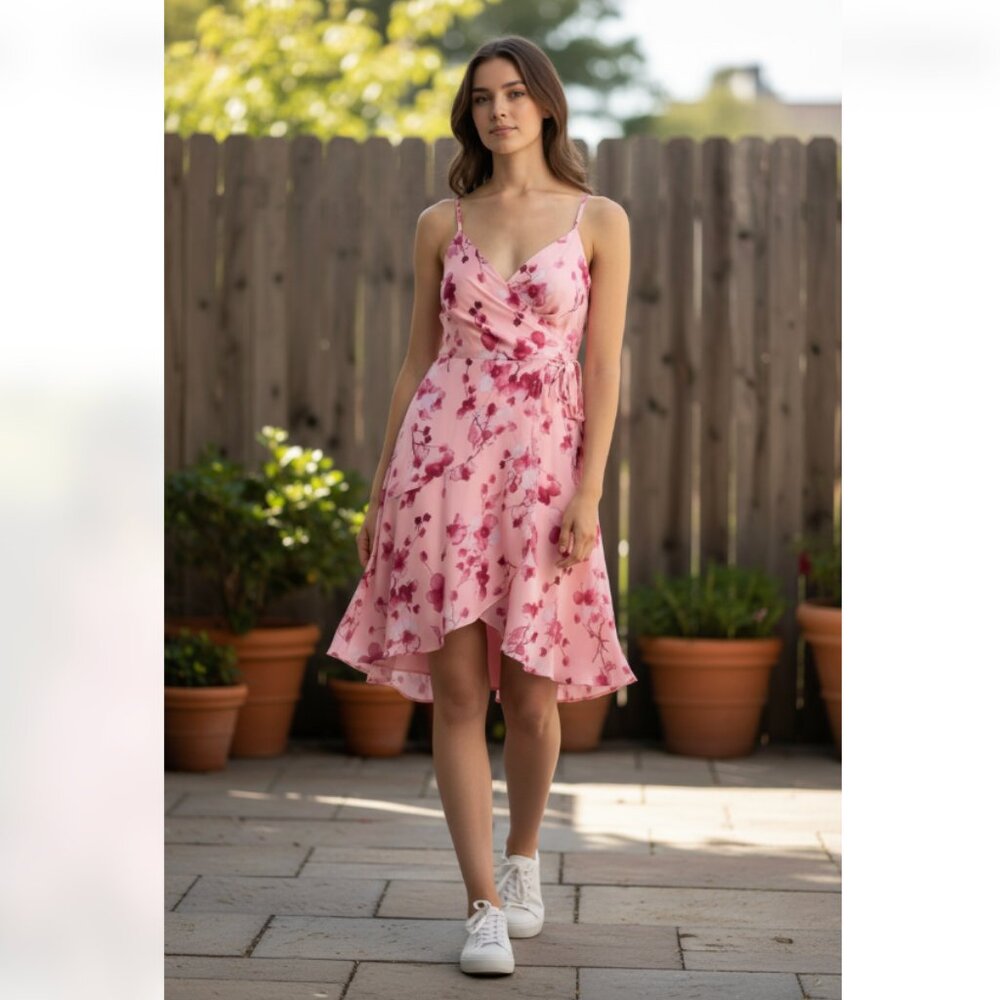 NWT Hutch Sleeveless Tie Back Wrap Dress Large, PINK TONAL